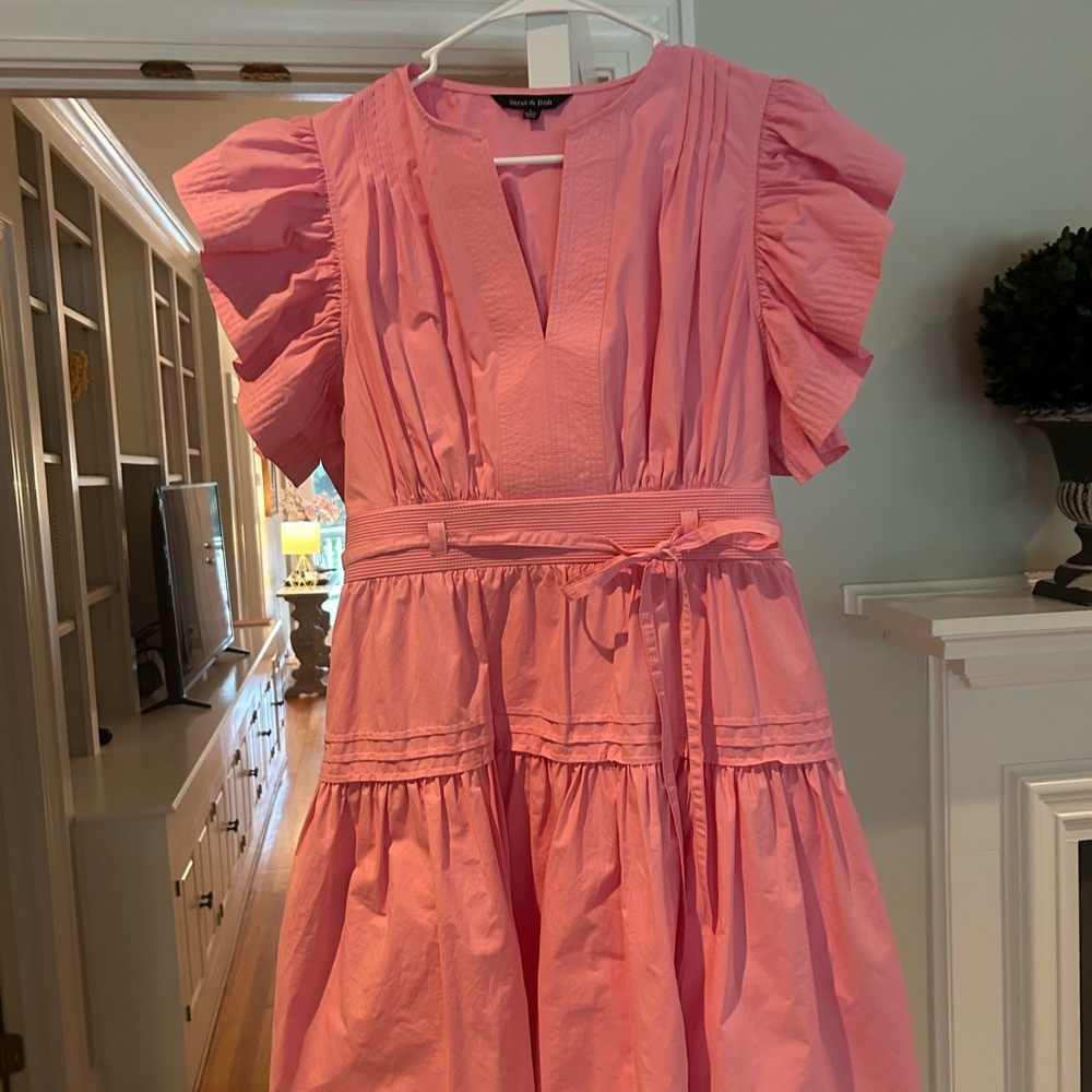 Elegant Pink Midi Dress with Ruffled Sleeves- Strut and Bolt- NEW w/o tags